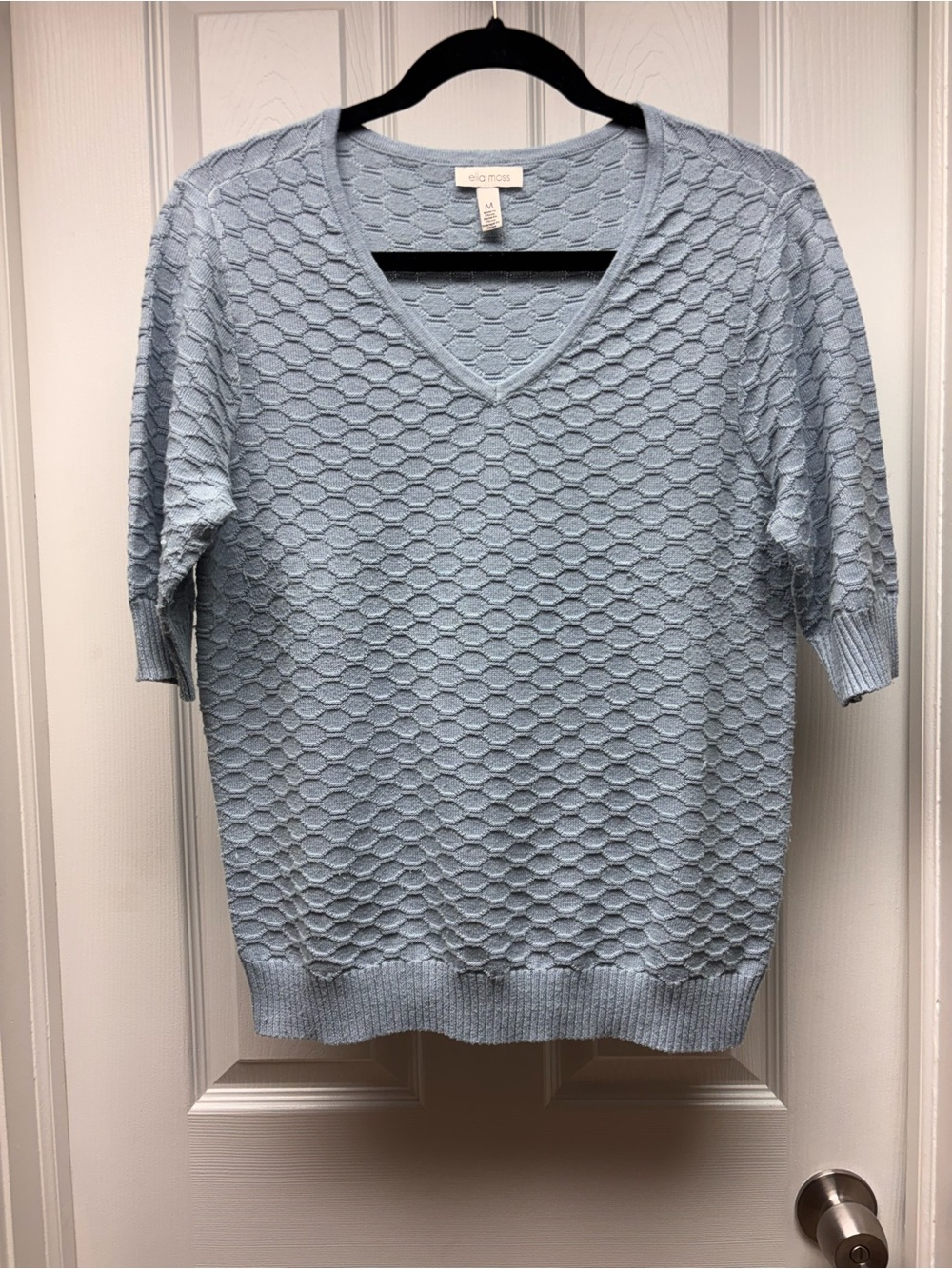 Ella Moss Textured Knit V-Neck Sweater – Women’s Medium – Blue